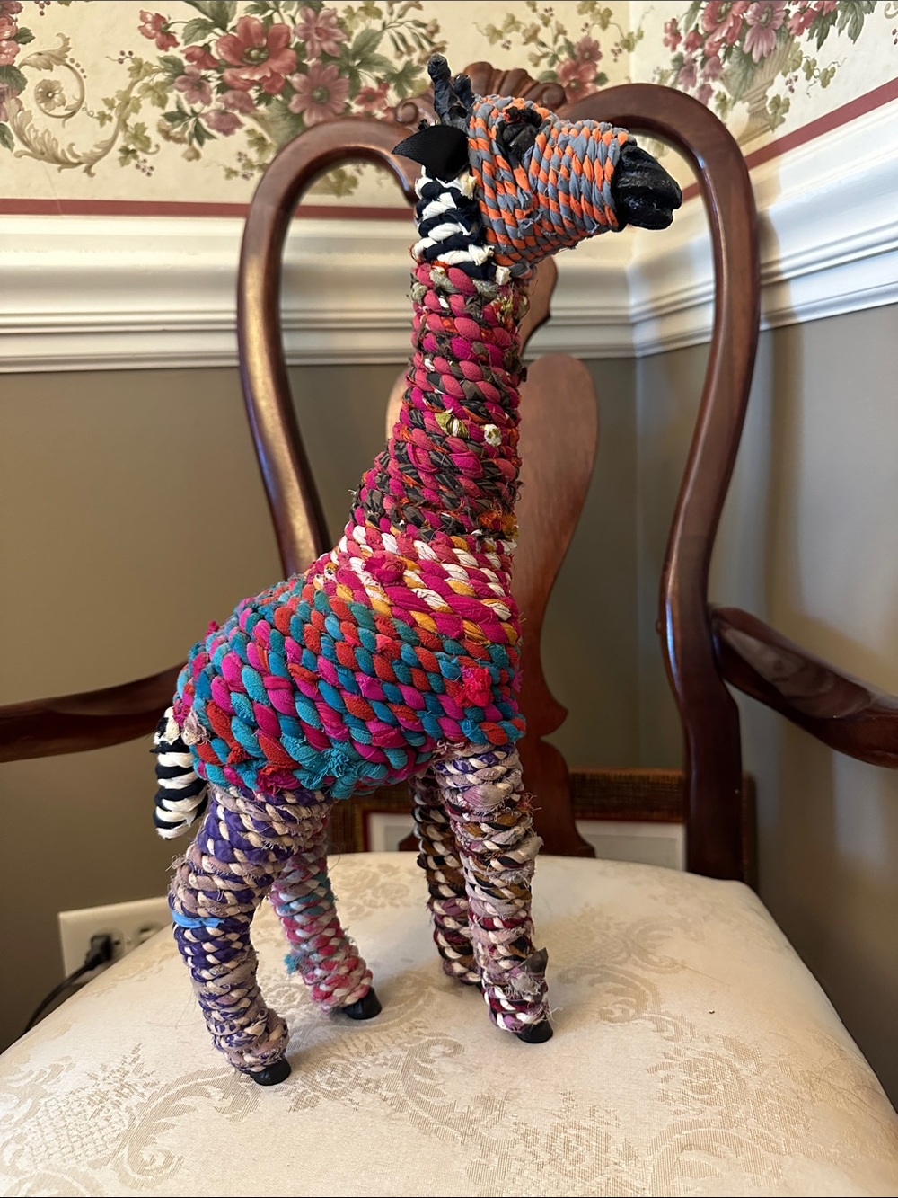 Bohemian folk art hand crafted Chindi giraffe sculpture